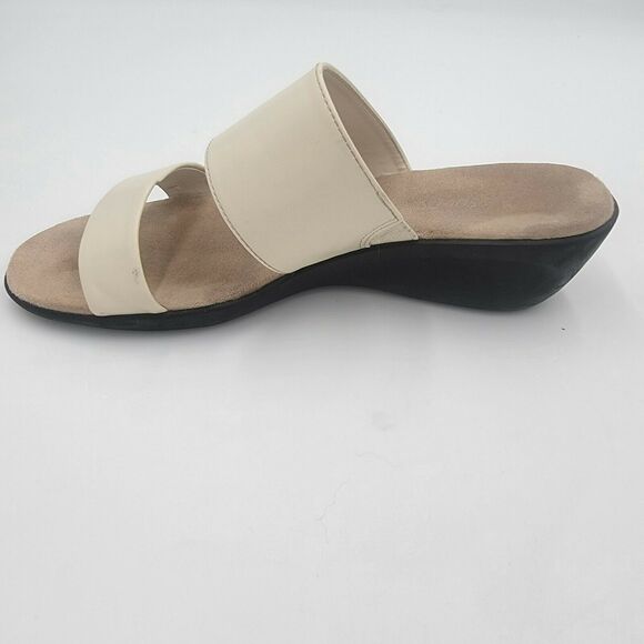 Aerosoles Size 8.5 Cream Badazzle Double Strap Slip-On Wedge Sandals Comfort - Picture 4 of 9